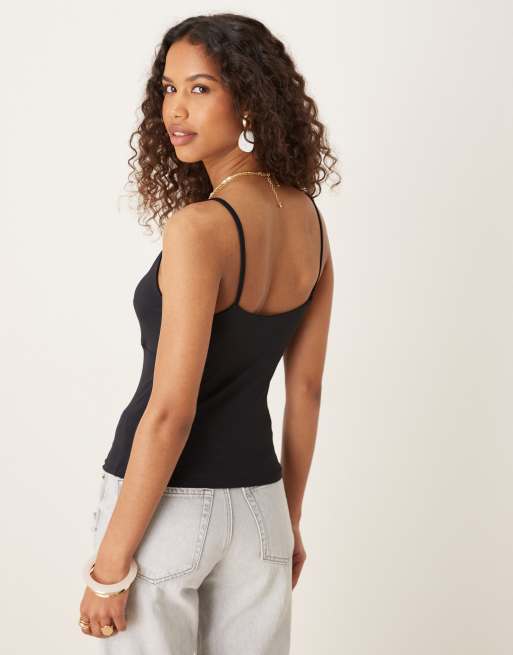 ASOS DESIGN – Czarny poliamidowy top na ramiączkach z miseczkami, 2 z 4