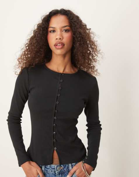 ASOS DESIGN – Czarny prążkowany kardigan zapinany na guziki - view 1
