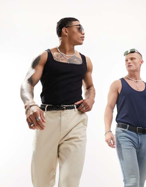 ASOS DESIGN – Czarny prążkowany podkoszulek o kroju podkreślającym sylwetkę i z kwadratowym dekoltem