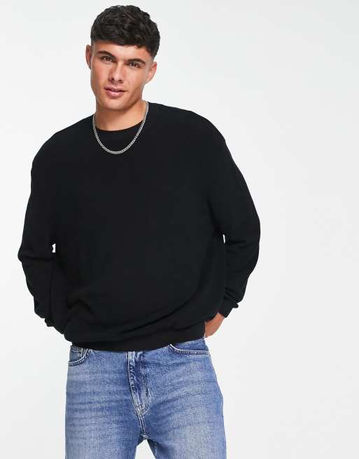 ASOS DESIGN – Czarny prążkowany sweter oversize z lekkiego materiału, 2 z 4
