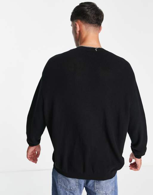 ASOS DESIGN – Czarny prążkowany sweter oversize z lekkiego materiału, 3 z 4