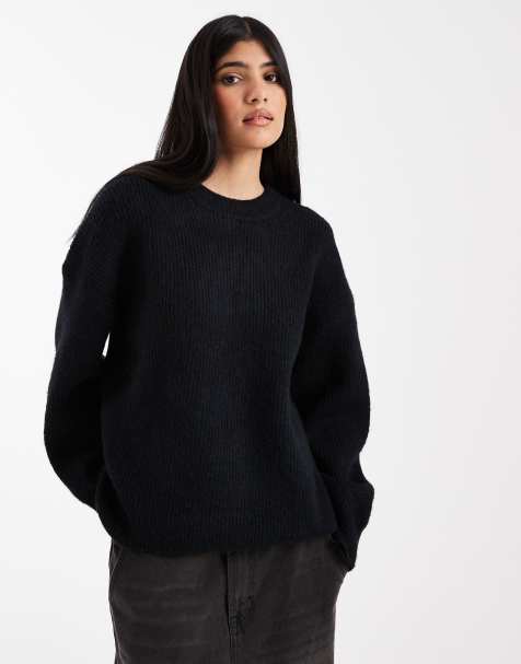 ASOS DESIGN oversized crew neck cocoon jumper in rib in black
