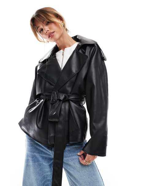 ASOS DESIGN – Czarny prochowiec z imitacji skóry - view 1
