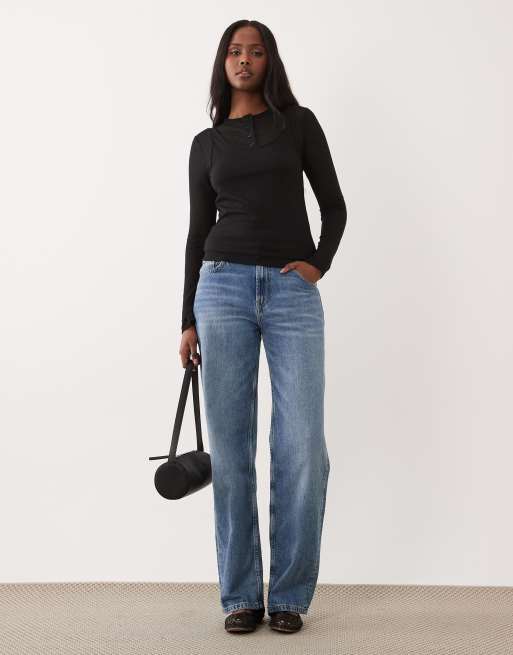 ASOS DESIGN – Czarny prześwitujący prążkowany dwuwarstwowy top z długimi rękawami, 2 z 4