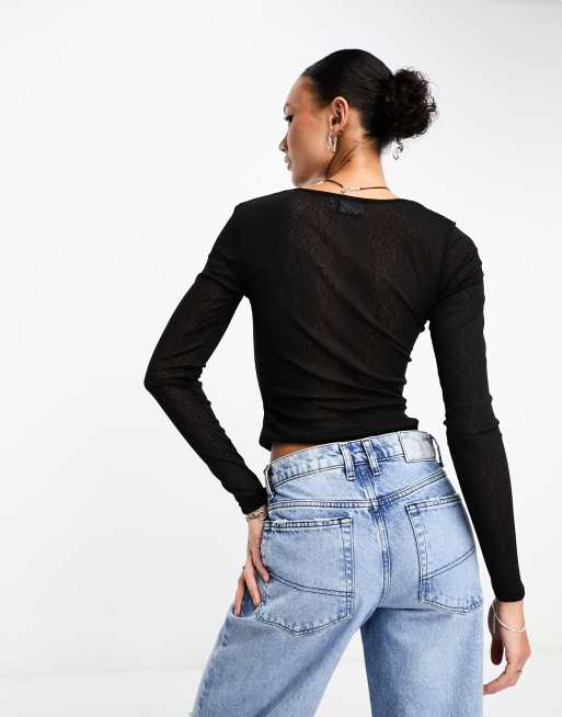ASOS DESIGN – Czarny prześwitujący top z asymetrycznym marszczeniem, 4 z 4