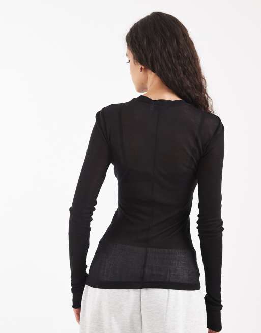 ASOS DESIGN – Czarny prześwitujący top z długimi rękawami z siateczki, 2 z 4