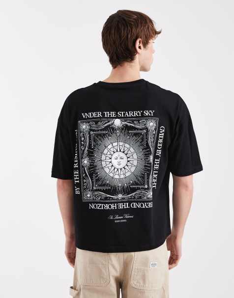 ASOS DESIGN – Czarny pudełkowy T-shirt oversize z astronomicznym nadrukiem - view 1