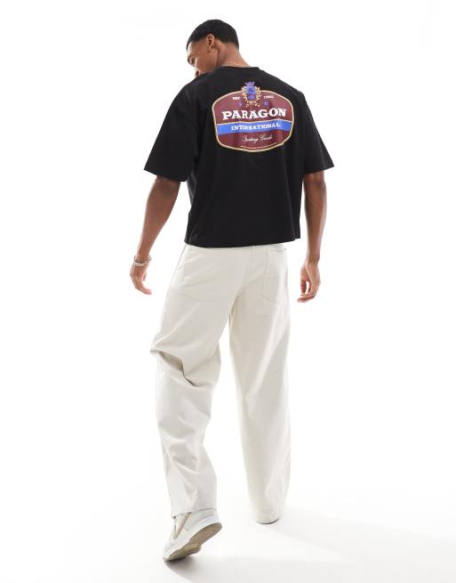ASOS DESIGN – Czarny pudełkowy T-shirt oversize z grafiką z napisem „Paragon” 