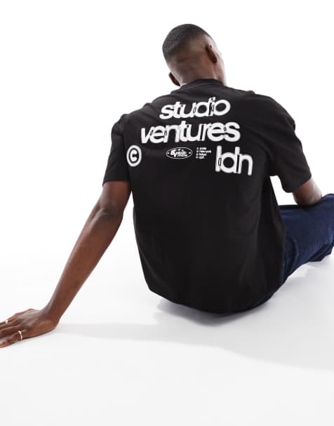 ASOS DESIGN boxy oversized t-shirt with text graphic in black