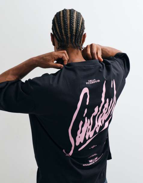 ASOS DESIGN – Czarny pudełkowy T-shirt oversize z grafiką z tekstem - view 1