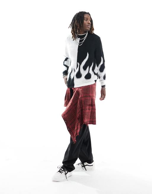 ASOS DESIGN – Czarny puszysty sweter oversize z motywem płomieni, 2 z 4