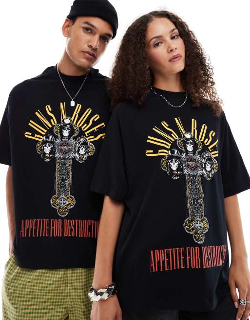 ASOS DESIGN – Czarny reglanowy T-shirt unisex o fasonie oversize z grafiką zespołu Guns N' Roses