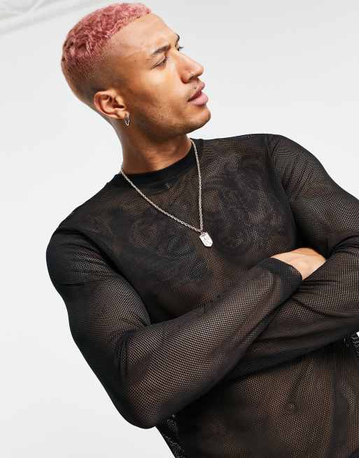 ASOS DESIGN – Czarny siateczkowy t-shirt z długim rękawem, 2 z 4