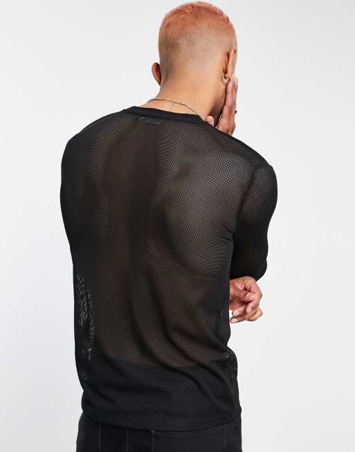 ASOS DESIGN – Czarny siateczkowy t-shirt z długim rękawem, 3 z 4