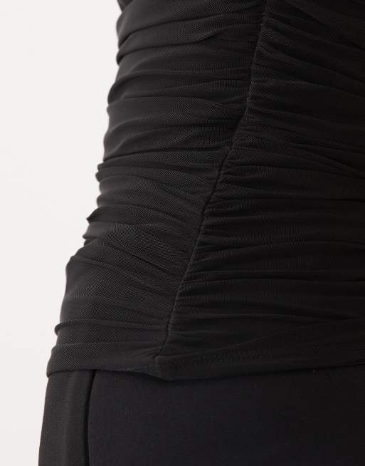 ASOS DESIGN – Czarny siateczkowy top z dekoltem halter i drapowanym dekoltem, 3 z 4