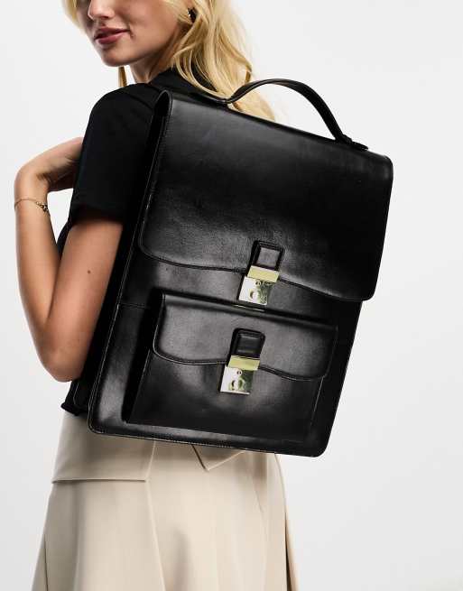 ASOS DESIGN – Czarny skórzany plecak premium z kieszonką