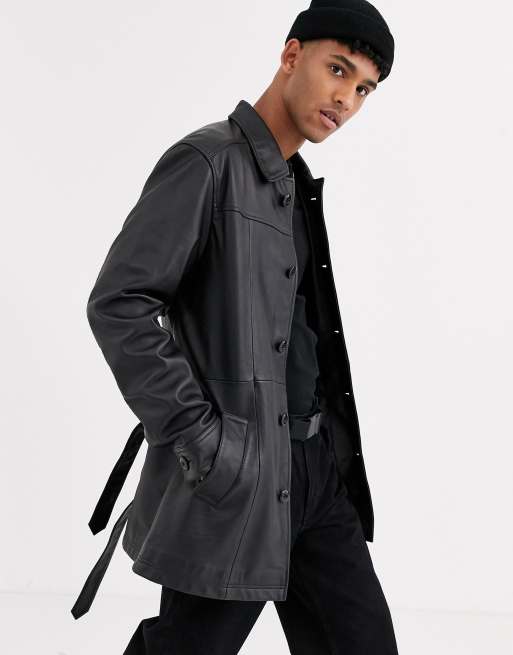 ASOS DESIGN – Czarny skórzany trencz jednorzędowy