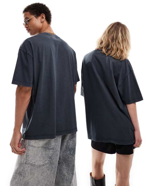 ASOS DESIGN – Czarny sprany T-shirt oversize unisex z