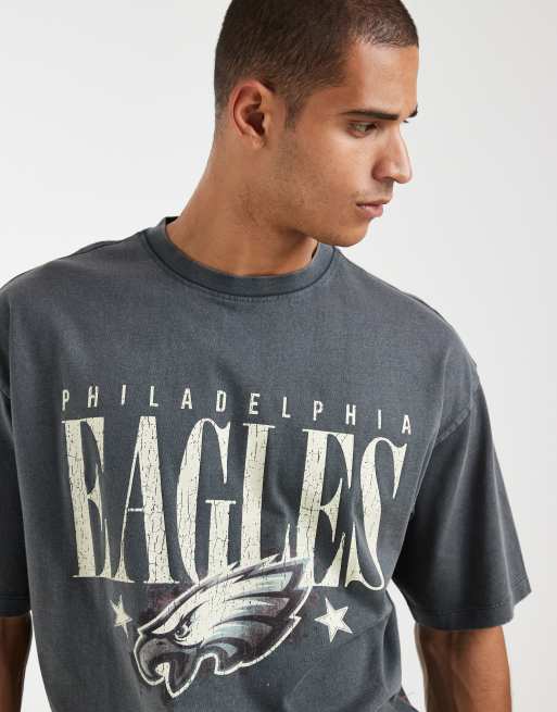 ASOS DESIGN – Czarny sprany T-shirt oversize z nadrukiem NFL Philadelphia Eagles, 4 z 5