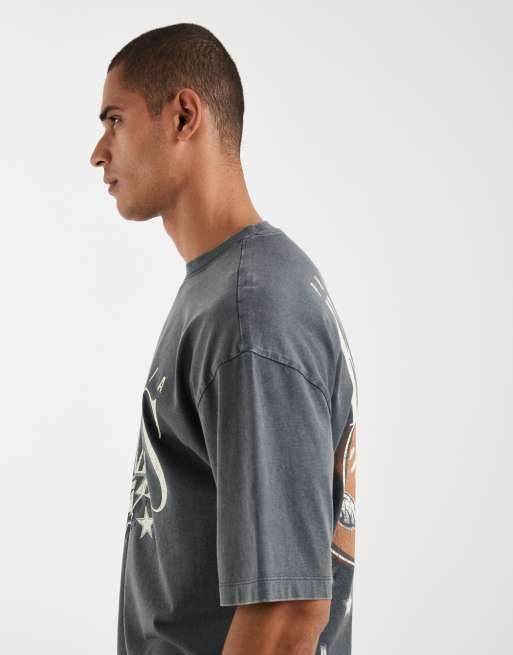 ASOS DESIGN – Czarny sprany T-shirt oversize z nadrukiem NFL Philadelphia Eagles, 5 z 5