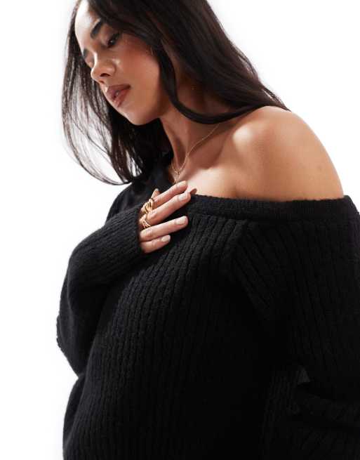 ASOS DESIGN – Czarny sweter o bardzo luźnym kroju na jedno ramię, 2 z 4