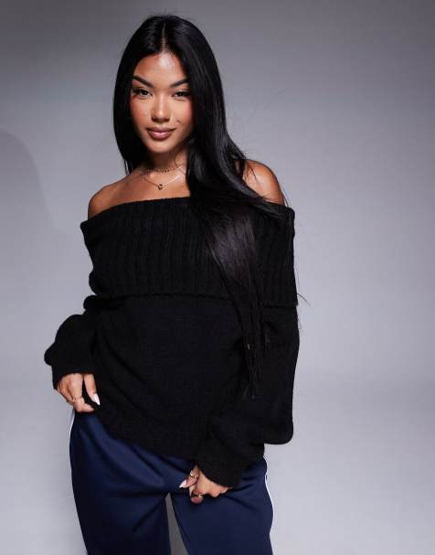 ASOS DESIGN – Czarny sweter z dekoltem bardot i odsłoniętymi ramionami - view 1