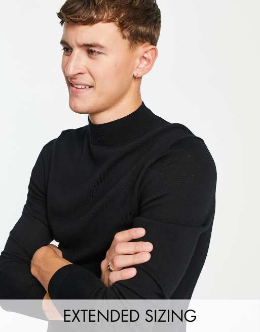 ASOS DESIGN – Czarny sweter z golfem z wełny merynosów o kroju podkreślającym sylwetkę 