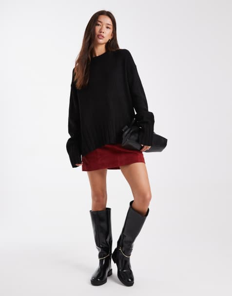 ASOS DESIGN knitted wide sleeve jumper in black