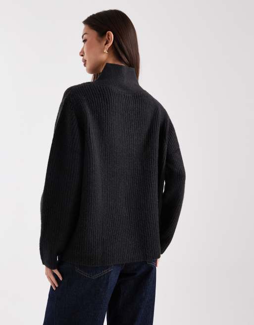 ASOS DESIGN – Czarny sweter z zabudowanym kopertowym dekoltem w szpic, 4 z 4