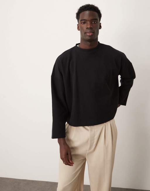 ASOS DESIGN – Czarny szczotkowany sweter o krótkim fasonie super oversize z grubej szczotkowanej dzianiny
