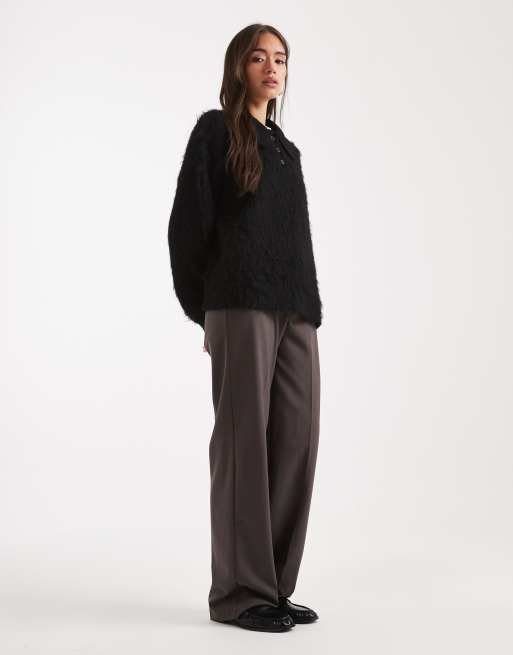 ASOS DESIGN – Czarny szczotkowany sweter polo w stylu rugby, 3 z 4