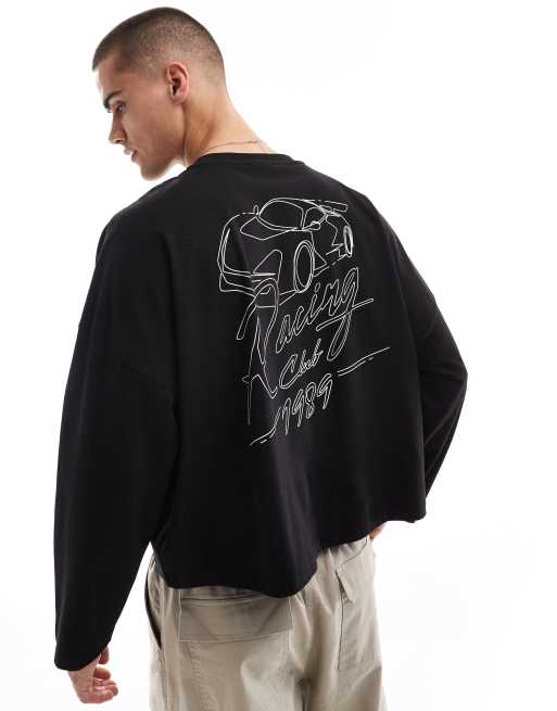 ASOS DESIGN – Czarny T-shirt extreme oversize o pudełkowym kroju z długim rękawem i nadrukiem samochodu z tyłu
