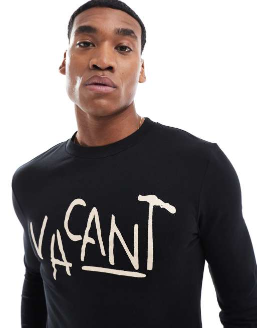 ASOS DESIGN – Czarny T-shirt o kroju podkreślającym sylwetkę z długim rękawem i punkowym nadrukiem z przodu