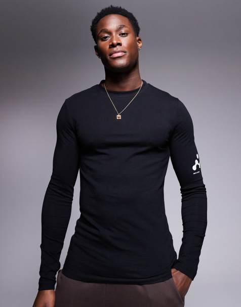 ASOS DESIGN – Czarny T-shirt o kroju podkreślającym sylwetkę z długimi rękawami z grafiką - view 1