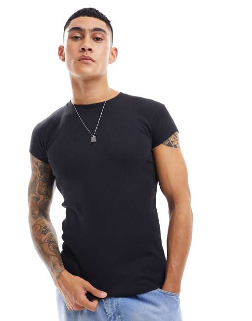 ASOS DESIGN – Czarny T-shirt o kroju podkreślającym sylwetkę z krótkimi rękawami