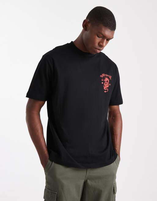 ASOS DESIGN – Czarny T-shirt o luźnym kroju z grafiką smoka na piersi