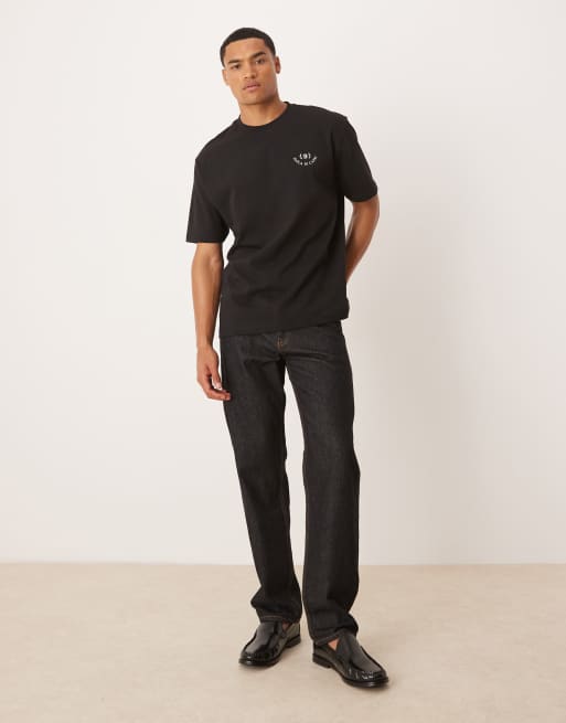 ASOS DESIGN – Czarny T-shirt o luźnym kroju z grafiką z