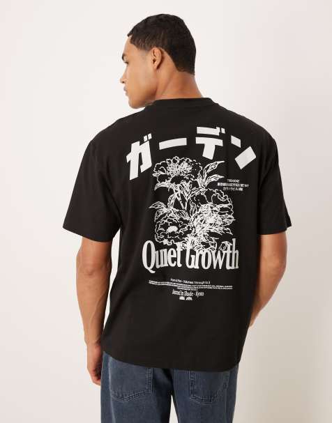 ASOS DESIGN – Czarny T-shirt o luźnym kroju z ozdobnym nadrukiem - view 1