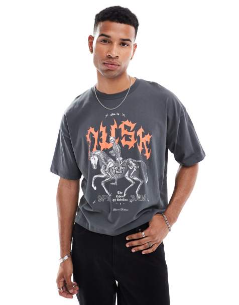 ASOS DESIGN – Czarny T-shirt o pudełkowym kroju oversize z nadrukiem z przodu - view 1