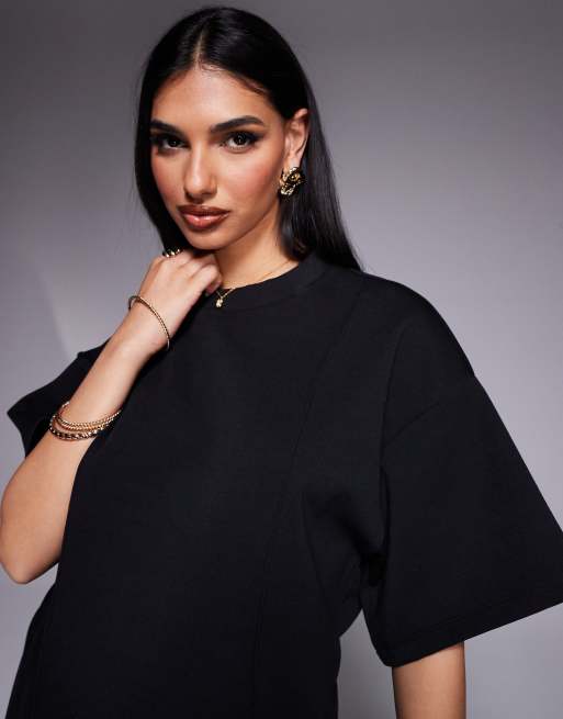 ASOS DESIGN – Czarny T-shirt o pudełkowym kroju oversize z przeszyciami i szwami interlock, część zestawu