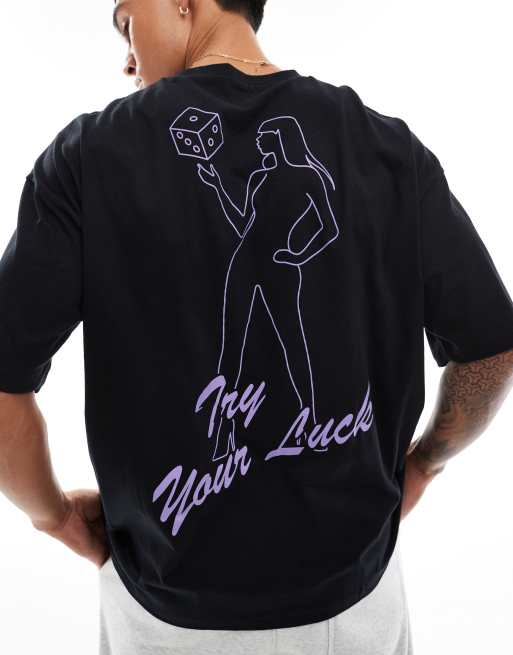 ASOS DESIGN – Czarny T-shirt o pudełkowym kroju z nadrukiem, 3 z 4