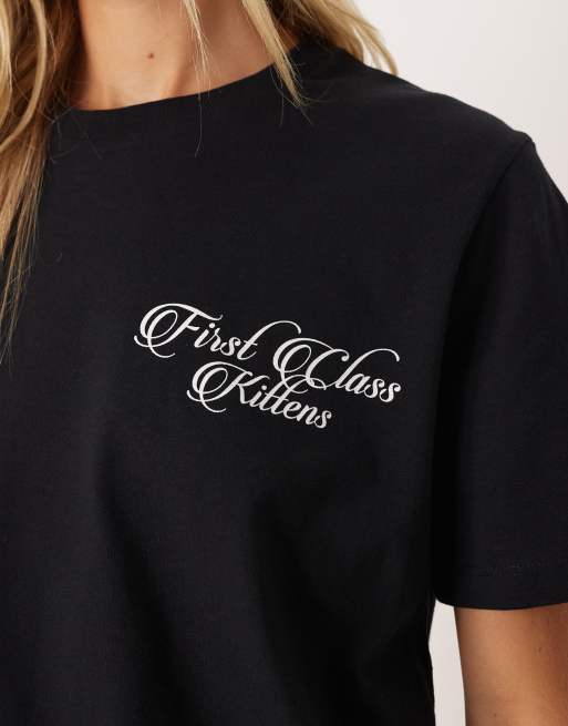 ASOS DESIGN – Czarny T-shirt o regularnym kroju z grafiką kotów, 2 z 4