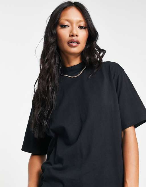 ASOS DESIGN – Czarny T-shirt o pudełkowym kroju z zabudowanym dekoltem, 3 z 4
