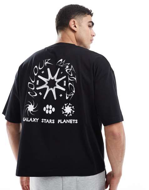 ASOS DESIGN – Czarny T-shirt oversize o pudełkowym kroju z astrologicznym nadrukiem - view 1