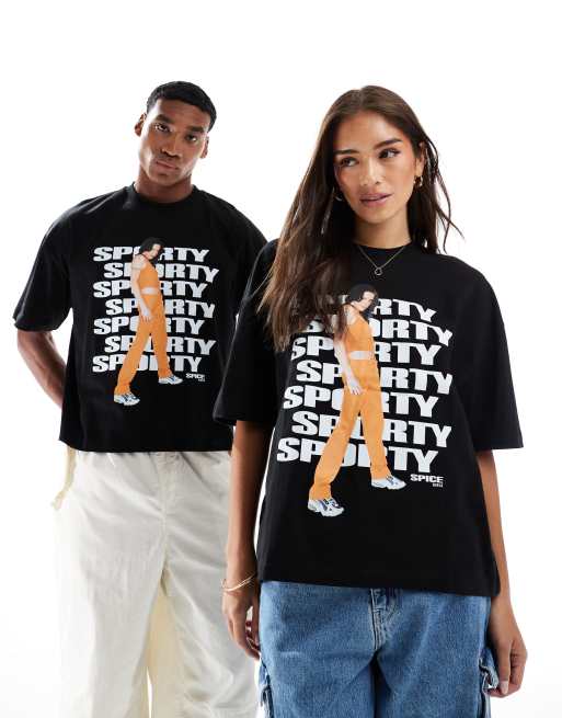 ASOS DESIGN – Czarny T-shirt oversize o pudełkowym kroju z grafiką z napisem „Sporty Spice”