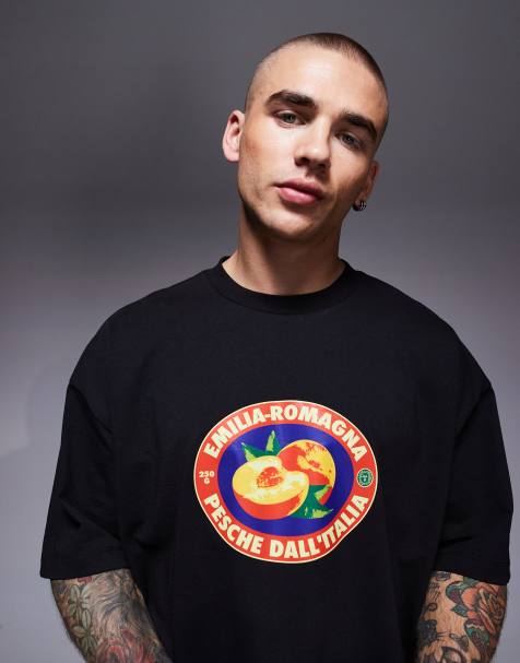 ASOS DESIGN – Czarny T-shirt oversize o pudełkowym kroju z grafiką z owocami - view 1