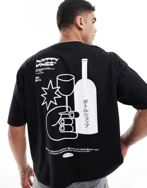 ASOS DESIGN boxy oversized t-shirt with drinks graphic in black