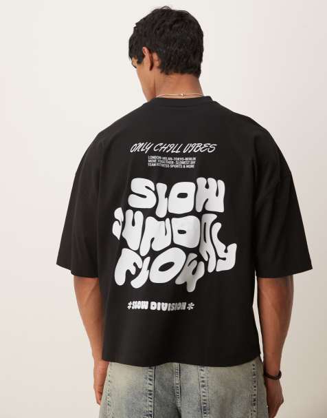 ASOS DESIGN boxy oversized  t-shirt with back print in black 