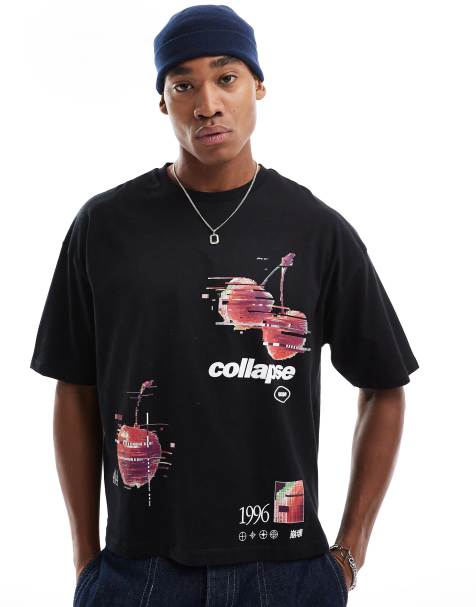 ASOS DESIGN – Czarny T-shirt oversize o pudełkowym kroju z nadrukiem z wiśniami z przodu - view 1