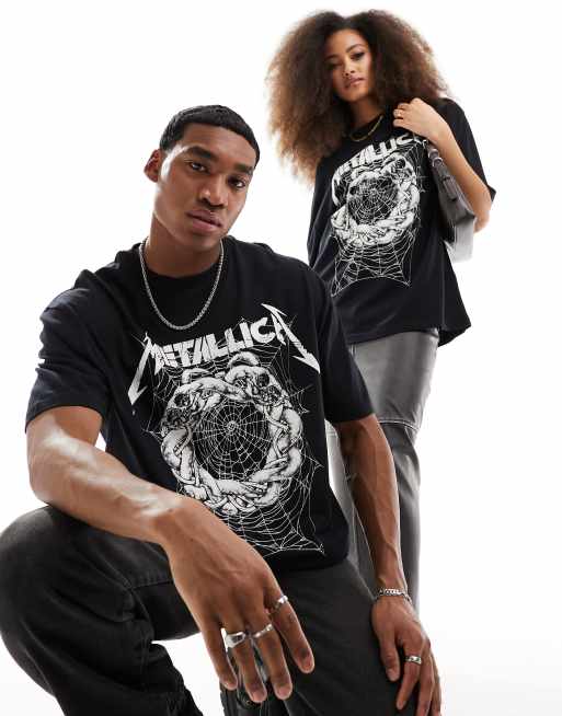 ASOS DESIGN – Czarny T-shirt oversize unisex z licencjonowaną grafiką z motywem Metallica